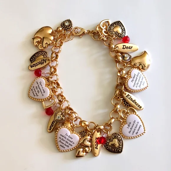 Inspirational Engraved Affection Love Kindness Heart Charm Bracelet - Picture 2 of 10